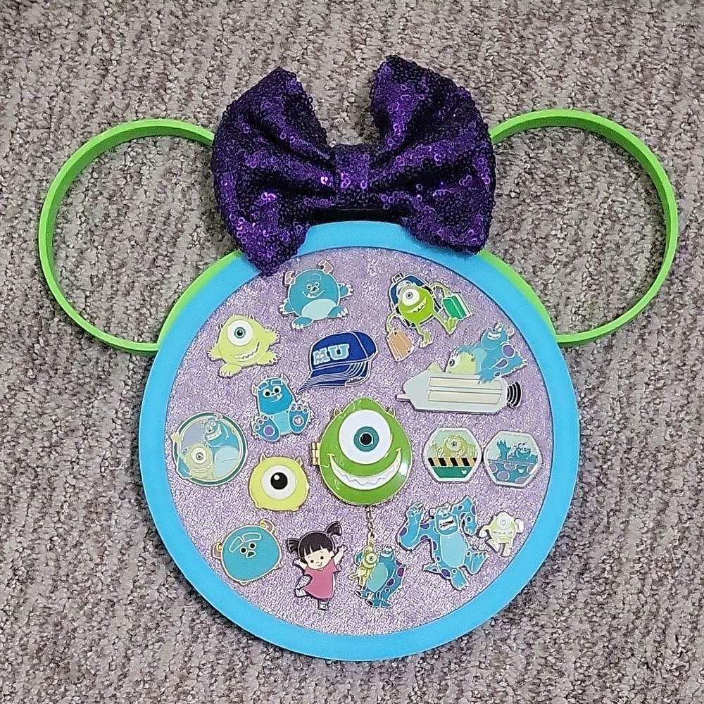 Monsters Inc Sulley & Mike Disney Pins and Factory 55 Pin Board & Minnie Ears